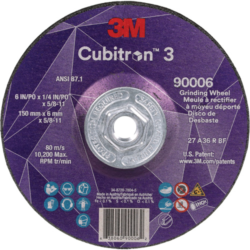 Cubitron 3 meule a moyeu d&eacute;port&eacute;, 6" x 0,25", Arbre 5/8"-11, C&eacute;ramique, Type T27 Chandler Sales