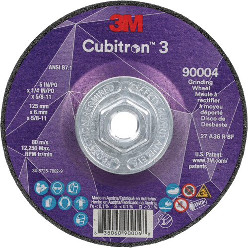 Cubitron 3 meule a moyeu d&eacute;port&eacute;, 5" x 0,25", Arbre 5/8"-11, C&eacute;ramique, Type T27 Chandler Sales