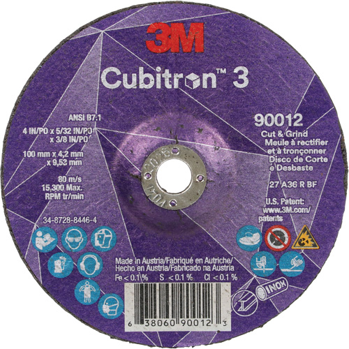 Cubitron 3 Cut and Grind Wheel, 4" x 5/32", 3/8" Arbor, Type 27, 36 Grit, Ceramic Chandler Sales