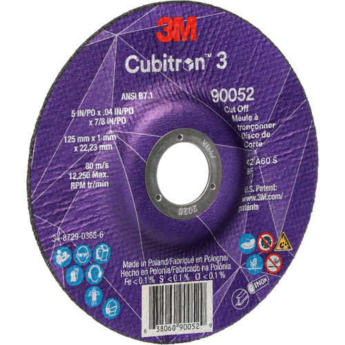 Cubitron 3 Cut-Off Wheel, 5" x 0.04", 7/8" Arbor, Type 27, Ceramic, 60 RPM Chandler Sales