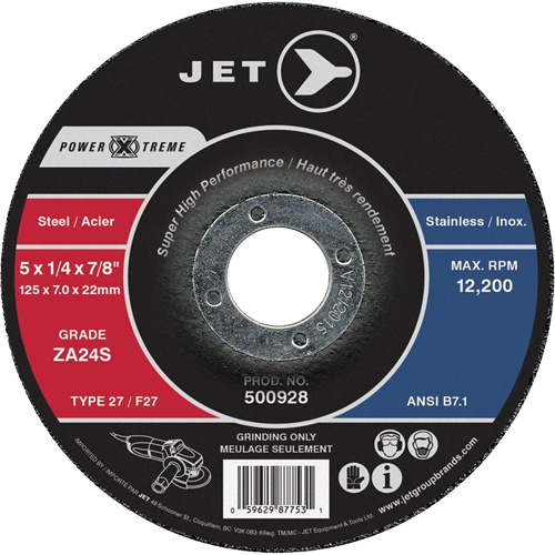 Power-Xtreme ZA24S Grinding Wheel, 4-1/2" x 1/4", 7/8" Arbor, Type 27 Chandler Sales