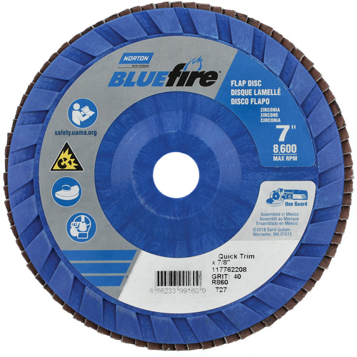 BlueFire Quick Trim Flap Disc, 7" x 7/8", Type 27, 40 Grit, Zirconia Alumina Chandler Sales