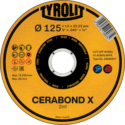 Cerabond X Cut-Off Wheel, 5" x 0.04", 7/8" Arbor, Ceramic Chandler Sales