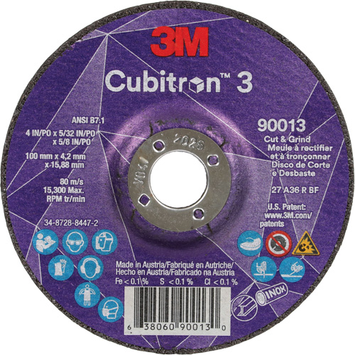 Meule &agrave; tronçonner Cubitron 3, 4" x 39/250", Arbre de 5/8", Type 27, Grain de 36, C&eacute;ramique Chandler Sales