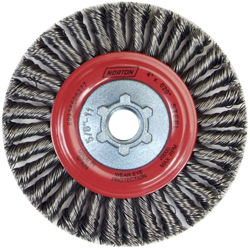 Brosse &agrave; fils nou&eacute;s pour cordons de soudure pour meuleuse angulaire, Dia. 4", Fils 0,02", Arbre 5/8"-11, Acier Chandler Sales