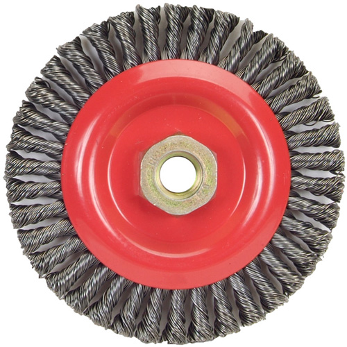 Brosse &agrave; fils nou&eacute;s pour cordons de soudure pour meuleuse angulaire, Dia. 5", Fils 0,02", Arbre 5/8"-11, Acier Chandler Sales