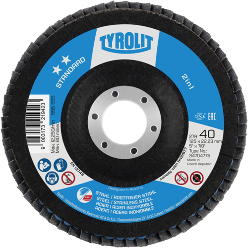 2-in-1 Flap Disc, 4-1/2" x 22.5 mm, Type 27A, 60 Grit, Ceramic Alumina Chandler Sales