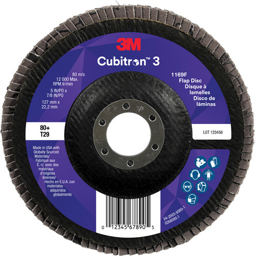 Cubitron 3 Conical  Flap Disc 1169F, 5" x 7/8", Type T29, 80+ Grit, Ceramic Chandler Sales