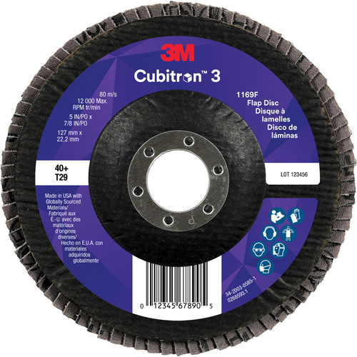 Cubitron 3 Conical  Flap Disc 1169F, 5" x 7/8", Type T29, 40+ Grit, Ceramic Chandler Sales