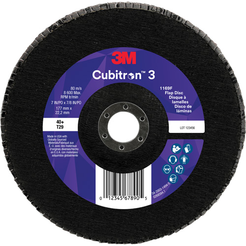 Disque &agrave; lamelles conique 1169F Cubitron 3, 7" x 7/8", Type T29, Grain 40+, C&eacute;ramique Chandler Sales