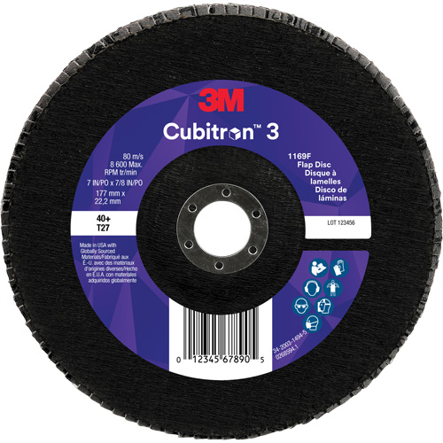 Disque &agrave; lamelles plate 1169F Cubitron 3, 7" x 7/8", Type T27, Grain 40+, C&eacute;ramique Chandler Sales