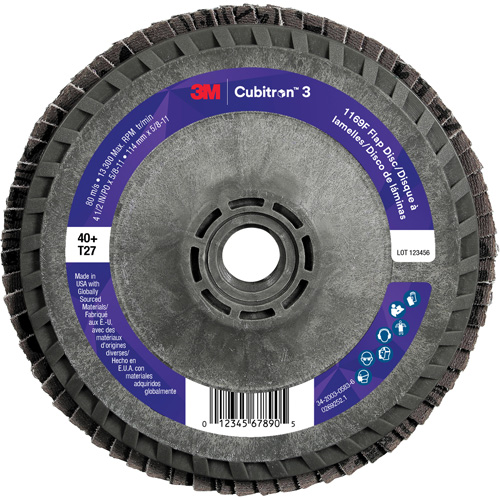 Cubitron 3 Flap Disc 1169F, 4-1/2" x 5/8"-11, Type T27, 40+ Grit, Ceramic Chandler Sales