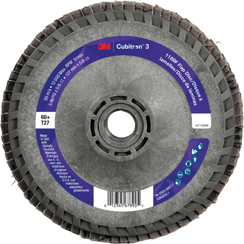 Disque &agrave; lamelles Cubitron 3 1169F, 5" x 5/8"-11, Type T27, Grain 60+, C&eacute;ramique Chandler Sales