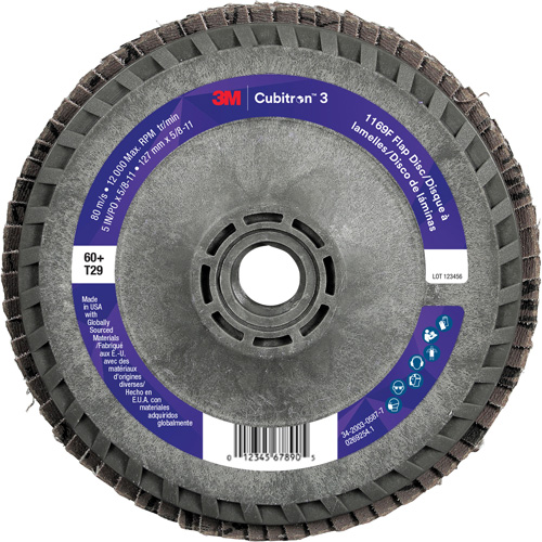 Disque &agrave; lamelles Cubitron 3 1169F, 5" x 5/8"-11, Type T29, Grain 60+, C&eacute;ramique Chandler Sales