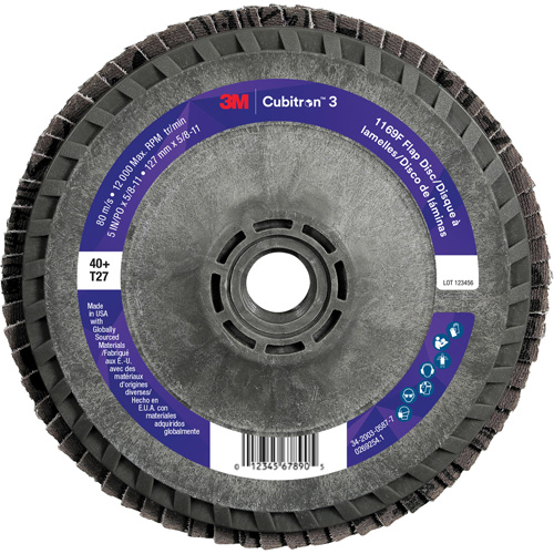 Disque &agrave; lamelles Cubitron 3 1169F, 5" x 5/8"-11, Type T27, Grain 40+, C&eacute;ramique Chandler Sales