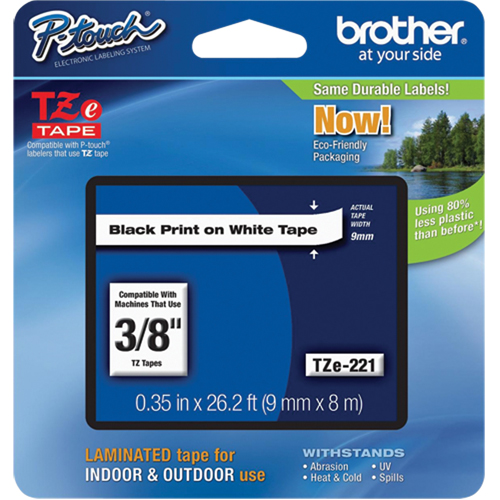 Tze Tape Cartridges, 9 mm x 314.96" or 8 m, Black on White Chandler Sales