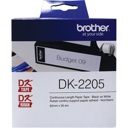 DK Series Continuous Length Label Tape, Paper, Black on White, 2-1/2" Width Chandler Sales