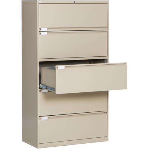 Classeur lat&eacute;ral, Acier, 5 tiroirs, 36" la x 18" p x 65-1/2" h, Beige Chandler Sales