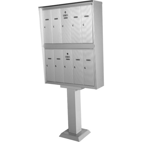 Double Deck Mailboxes, Pedestal -Mounted, 16" x 5-1/2", 10 Doors, Aluminum Chandler Sales