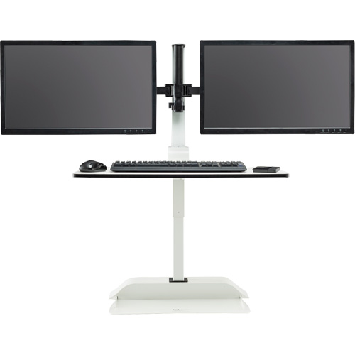 Soar Sit/Stand Electric Desk with Dual Monitor Arm, Desktop Unit, 37-1/4" H x 27-3/4" W x 22" D, White Chandler Sales