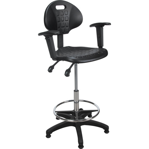Heavy-Duty Ergonomic Stool with Adjustable Arm Rests, Stationary, Adjustable, 39" - 48", Polyurethane Seat, Black Chandler Sales