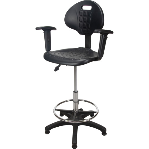 Heavy-Duty Ergonomic Stool with Adjustable Arm Rests, Stationary, Adjustable, 39" - 48", Polyurethane Seat, Black Chandler Sales