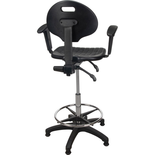 Heavy-Duty Ergonomic Stool with Adjustable Arm Rests, Stationary, Adjustable, 39" - 48", Polyurethane Seat, Black Chandler Sales