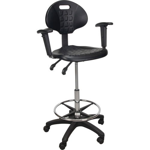 Tabouret ergonomique robuste avec accoudoirs r&eacute;glables et roulettes en nylon, Mobile, Ajustable, 39" - 48", Polyur&eacute;thane Si&egrave;ge, Noir Chandler Sales