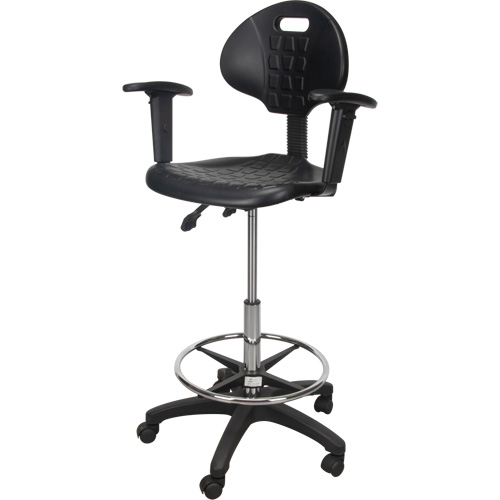 Tabouret ergonomique robuste avec accoudoirs r&eacute;glables et roulettes en nylon, Mobile, Ajustable, 39" - 48", Polyur&eacute;thane Si&egrave;ge, Noir Chandler Sales