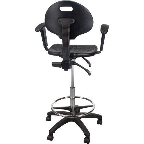 Tabouret ergonomique robuste avec accoudoirs r&eacute;glables et roulettes en nylon, Mobile, Ajustable, 39" - 48", Polyur&eacute;thane Si&egrave;ge, Noir Chandler Sales