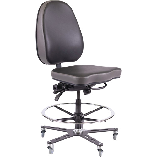 TF180 Ergonomic Industrial Chair, Mobile, Adjustable, Vinyl Seat, Black Chandler Sales