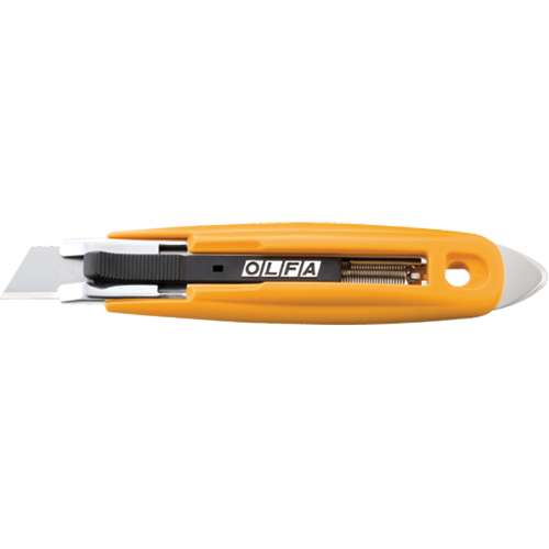 Self-Retracting Safety Knife with Tape Slitter, 17.5 mm, Carbon Steel, Plastic Handle Chandler Sales