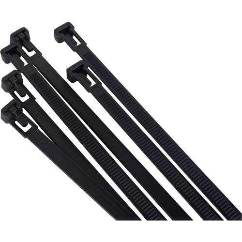 Attache-c&acirc;ble r&eacute;utilisable, Longueur 8", R&eacute;sistance &agrave; la traction 50 lb, Noir Chandler Sales