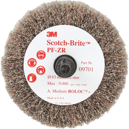 Brosse &agrave; lamelles pour labrasion et le polissage PF-ZR Roloc Scotch-Brite, Oxyde d'aluminium, Grain Moyen, 2-1/2" x 1-1/4" Chandler Sales