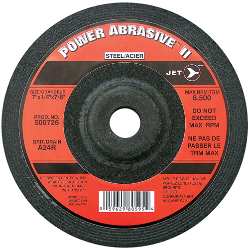 A24R POWER ABRASIVE Grinding Wheel, 7" x 1/4", 7/8" Arbor, Type T27 Chandler Sales