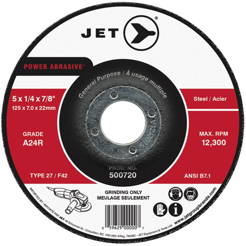 A24R Power Abrasive Grinding Wheel, 4-1/2" x 1/4", 7/8" Arbor, Type 27 Chandler Sales