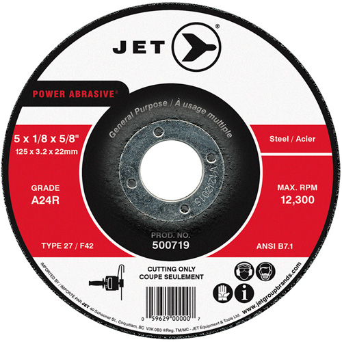 Disque abrasif de tronçonnage, 5" x 1/8", Arbre de 7/8", Type 27, 12 300 Tr/min Chandler Sales