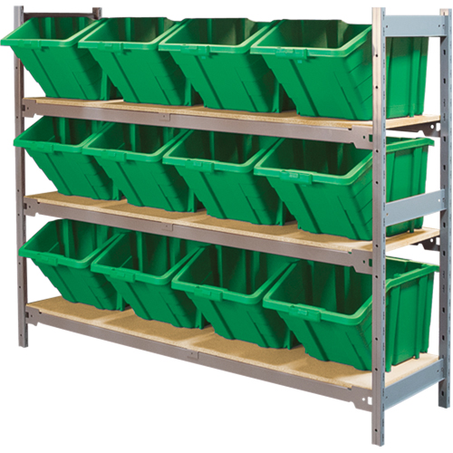 Wide Span Shelving with Jumbo Plastic Bins, Steel, Boltless, 800 lbs. Capacity, 66" W x 60" H x 18" D Chandler Sales