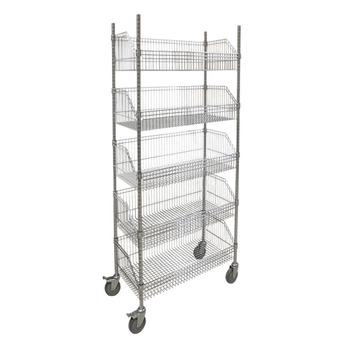 Wire Basket Shelving Cart, 5 Tiers, 48" W x 80" H x 24" D Chandler Sales