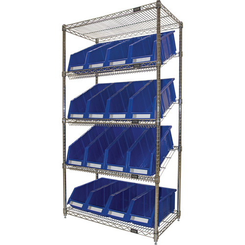 &eacute;tag&egrave;re en treillis m&eacute;tallique &agrave; tablettes inclin&eacute;es avec bacs, Tiers 5, 36" la x 63" h x 18" p Chandler Sales