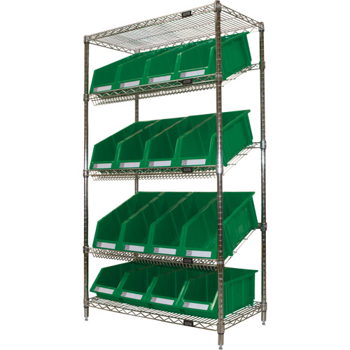 Slanted Wire Shelf with Bins, 5 Tiers, 36" W x 63" H x 18" D Chandler Sales