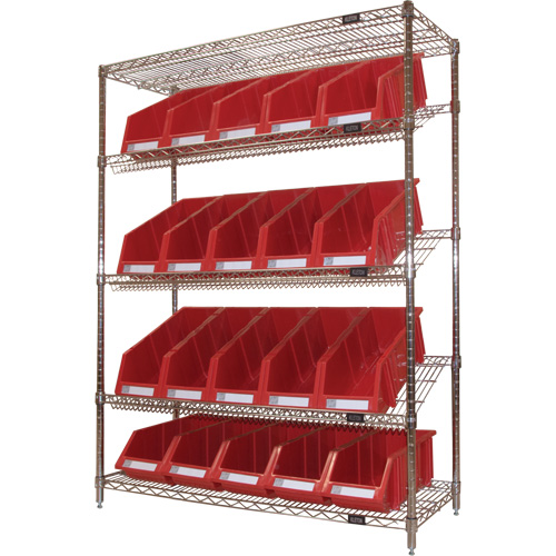 Slanted Wire Shelf with Bins, 5 Tiers, 48" W x 63" H x 18" D Chandler Sales