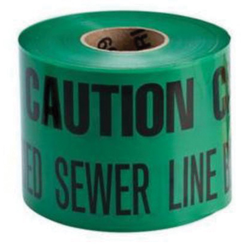 Ruban d'avertissement de danger souterrain Buried Sewer Line Identoline, 6" la x 1000' lo, Noir sur vert Chandler Sales