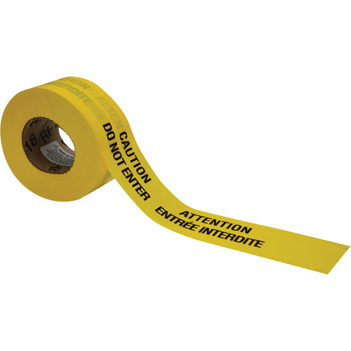 Barricade Tape, Bilingual, 3" W x 1000' L, 3.5 mils, Black on Yellow Chandler Sales