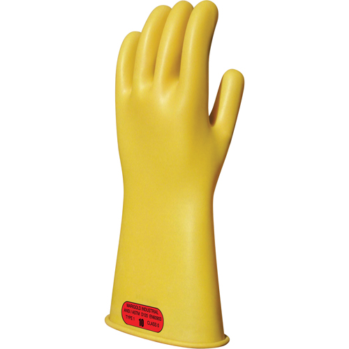 Yellow Natural Rubber Insulating Gloves, ASTM Class 0, Size 8, 14" L Chandler Sales