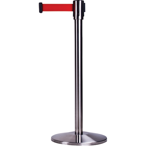 Barri&egrave;res sur pieds pour le contr&ocirc;le des foules, Acier, 35" h, Ruban Rouge, Longueur du ruban 7' Chandler Sales