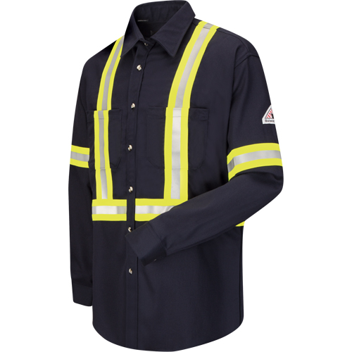 Chemise de travail avec bordure r&eacute;fl&eacute;chissante, Coton/nylon, Moyen, Orange haute visibilit&eacute; Chandler Sales