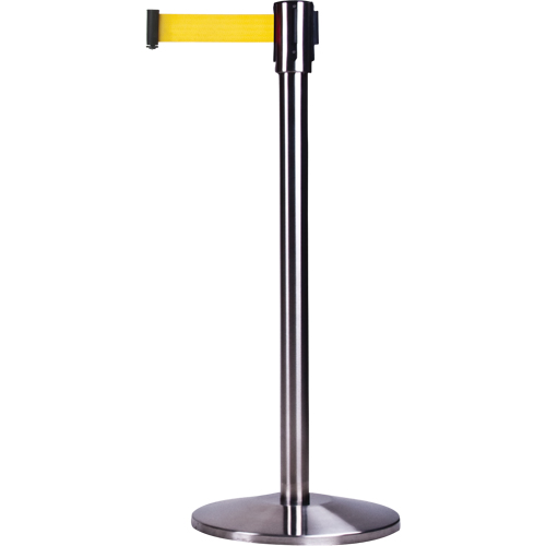 Barri&egrave;res sur pieds pour le contr&ocirc;le des foules, Acier, 35" h, Ruban Jaune, Longueur du ruban 12' Chandler Sales