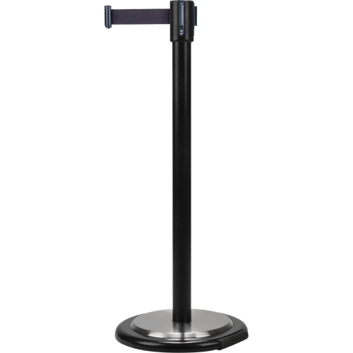 Barri&egrave;res sur pieds pour le contr&ocirc;le des foules, Acier, 35" h, Ruban Noir, Longueur du ruban 7' Chandler Sales