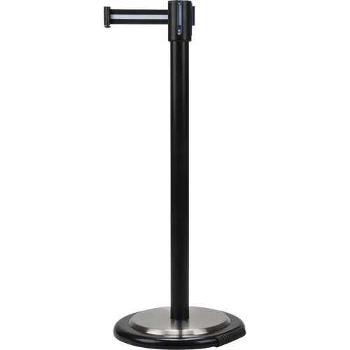 Barri&egrave;res sur pieds pour le contr&ocirc;le des foules, Acier, 35" h, Ruban Noir/Blanc, Longueur du ruban 7' Chandler Sales